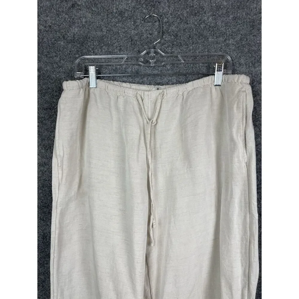 H&M Linen Blend Strech Palazzo Pants, Drawstring Size Large Off White Boho Lagon